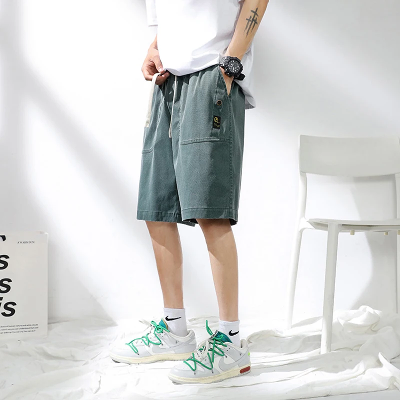 Men's Shorts Summer New Cargo Pants High Street Wash Pure Cotton Retro Harajuku Wide Leg Pants Joggers Men Basketball Shorts