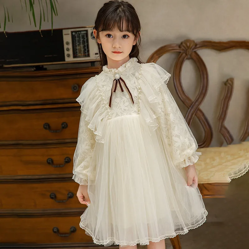 

Elegant Girls White Lolita Dress for Kids Princess Birthday Party Gown Lace Sling Tutu Wedding Children Dresses Vintage Clothes