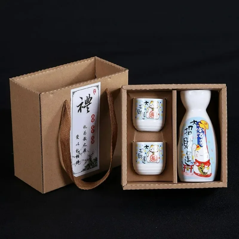 Retro Japanese Sake Wine Set Hand-painted Lucky Cat Ceramics Pot Cups Set