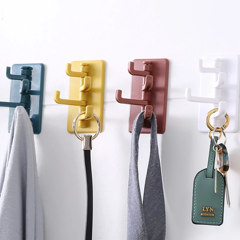 

Rotatable Seamless Adhesive Hook Strong Bearing Stick Hook Kitchen Wall Hanger Bathroom Kitchen Supplies Hooks Home Organizer