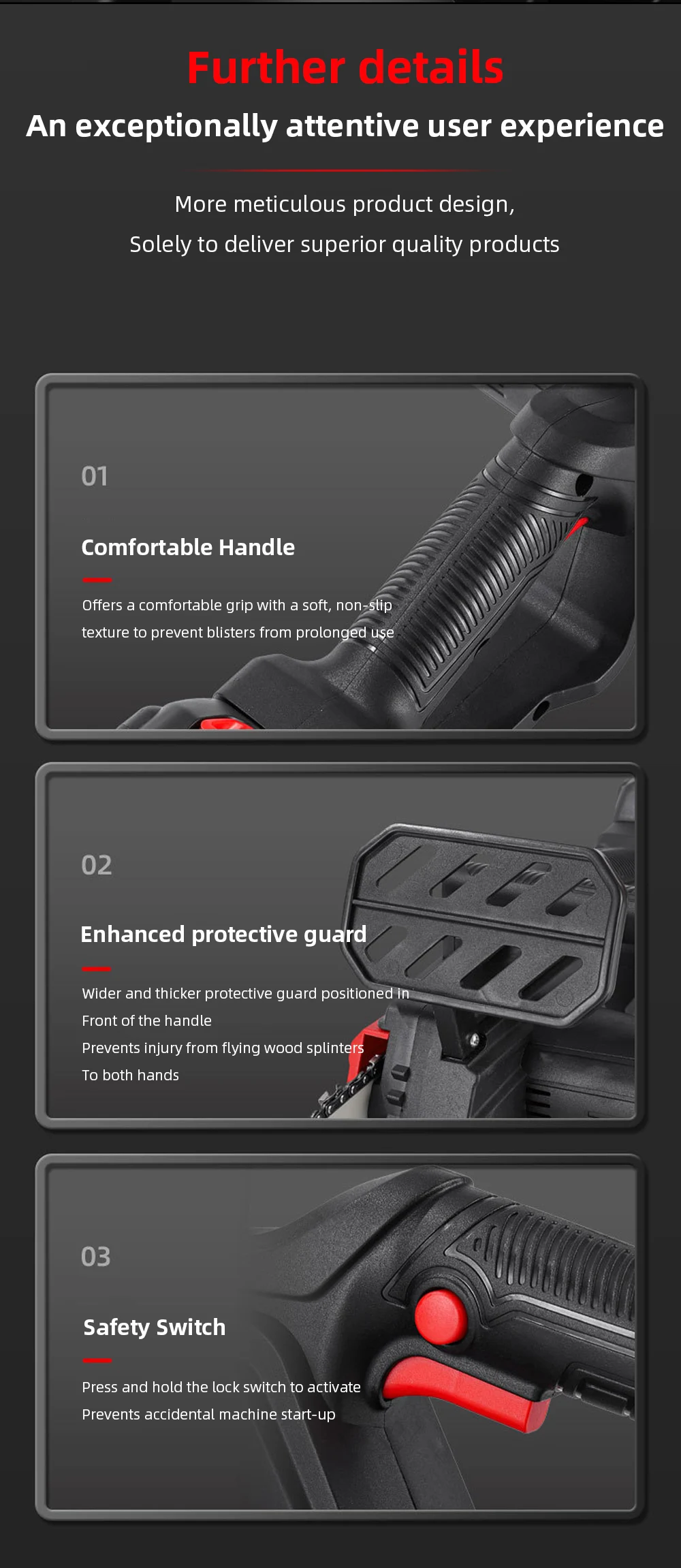 Hochleistungs-Akku-Kettensäge Lithium-Batterie Handgeführte Elektrosäge für Baumschnitt Holzschnitt Outdoor-Holzfällwerkzeug – Detail 9