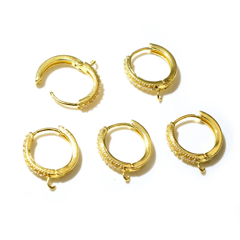 10pcs 15mm 지르콘 골드 실버 컬러 귀걸이 후크 레버백 오픈 루프 DIY 귀걸이 클립 걸쇠 보석 만들기 액세서리