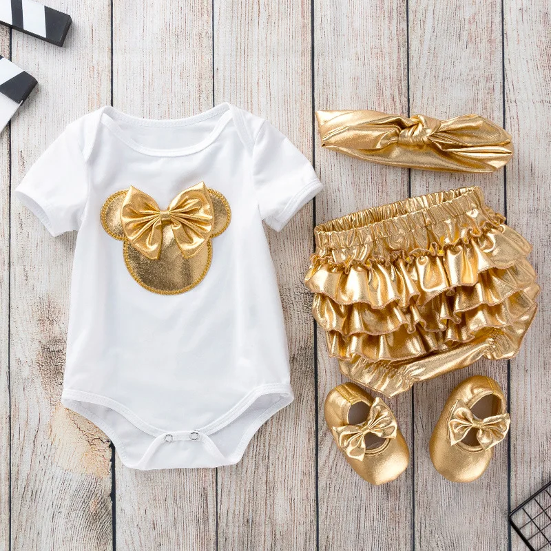 

4PCS Baby Girl Clothes Newborn Baby Clothing Set Cartoon Baby Romper PP Shorts Suit Toddler Baby Girls Outfit Set 유아 상하복세트