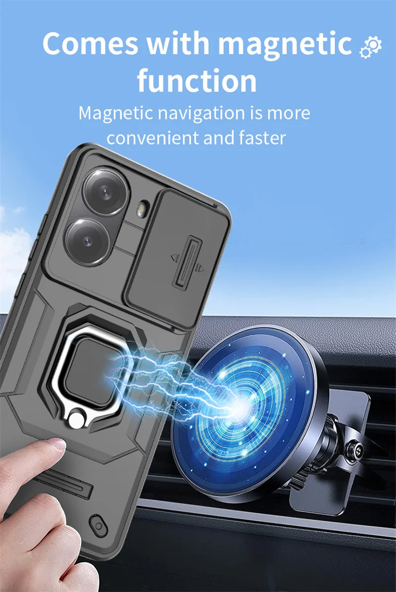 Slide Lens Armor Phone Case with Magnetic Ring Holder Cover - Enhanced Protection for Xiaomi Poco X7 Pro 5G