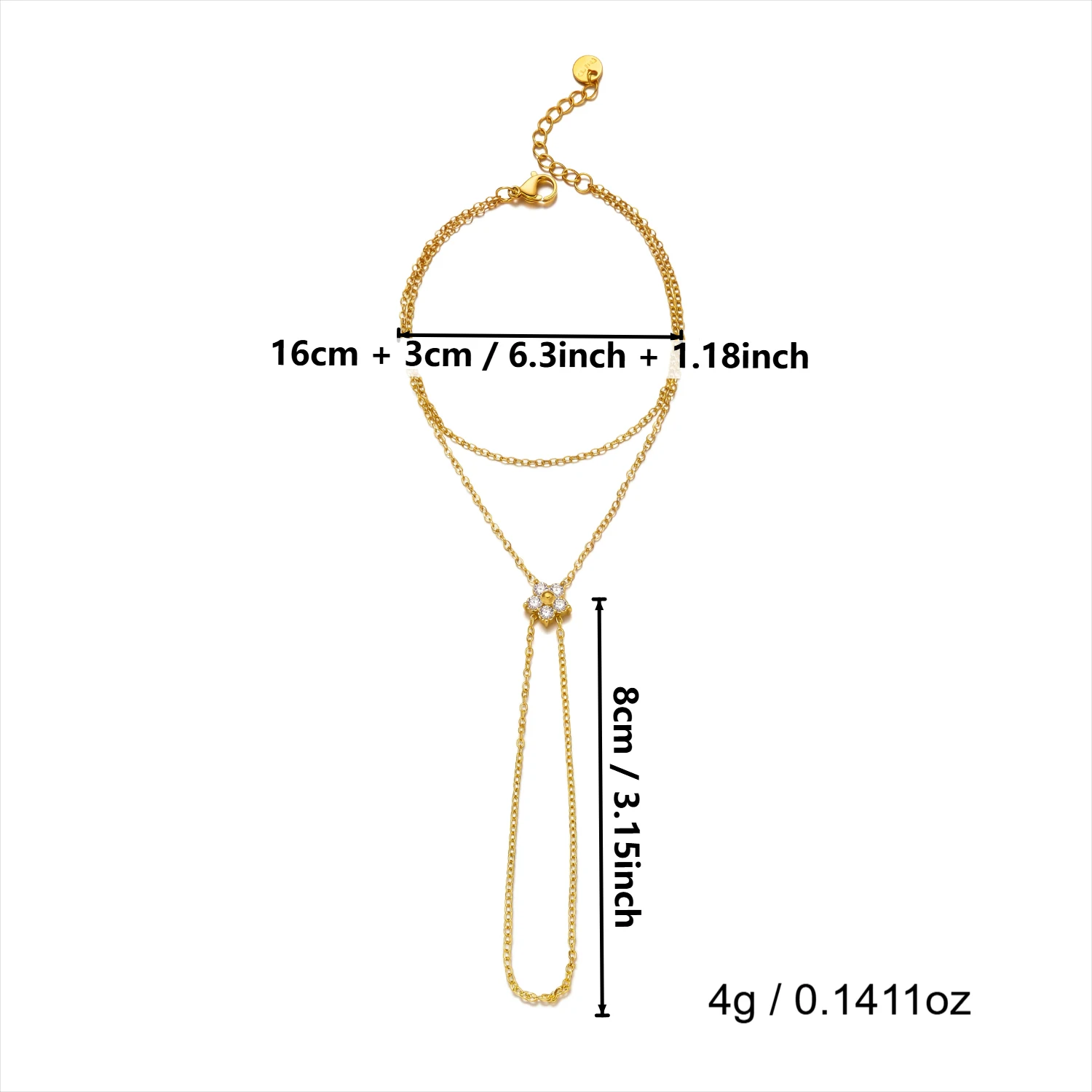 Zierliche Zirkon-Blumen-Handkette für Frauen Edelstahl Doppelschichtige Finger-Armband Kätzchenartiger Fairycore-Schmuck – Detail 6