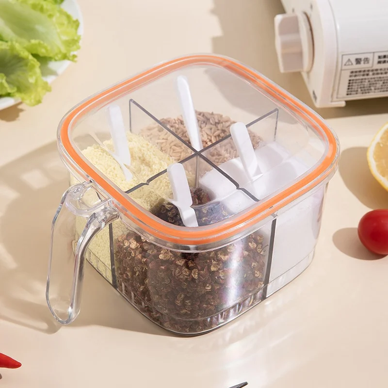4 Grids Seasoning Box Transparent Lid Salt Pepper Seasoning Jar Household Sugar Condiments Storage Container Kitchen Gadgets seasoning jar salt shaker spices bottle salt pepper shakers