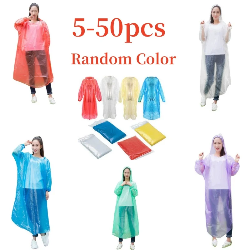 Waterproof Raincoat 5-50pcs Disposable Rain Ponchos Raincoat with Hood Adults Emergency Waterproof Raincoat for Camping Hiking Sport Outdoors
