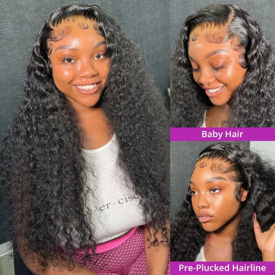 Deep Wave Curly Wigs 13x4 13x6 Transparent Lace Front Human Hair Wig 200% 4x4 Lace Closure Wigs For Woman Pre Plucked MYLOCKME,human hair wig
