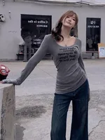 Slim Fit Long Sve T-irt U-Neline Pure Desirable Sle Versatile Faionable Casual Comfortable Polyester Blend Women's...