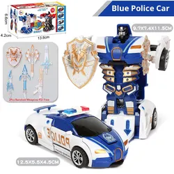 Blue Children's Inertia Impact Police Car Toy with One-Button Transformation (AB Style Random)