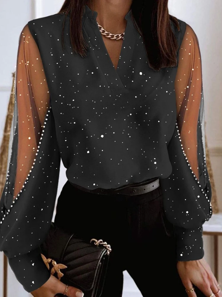 Lace Floral Embroidery V Neck Blouse for Women