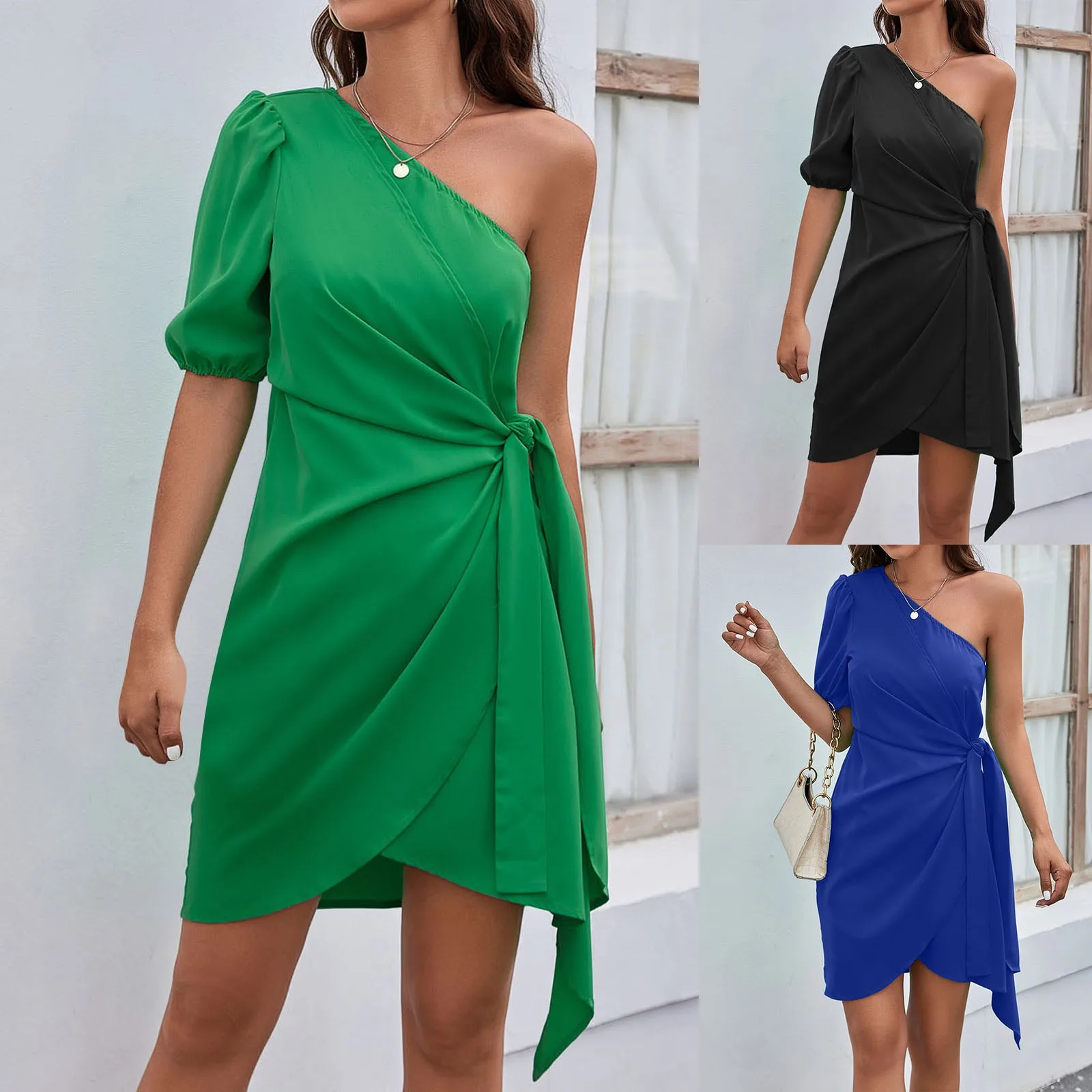 Off shoulder solid color strap sexy dress