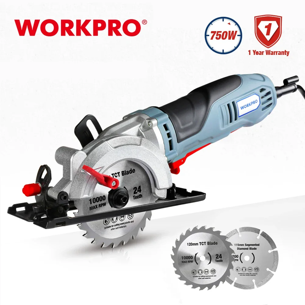 WORKPRO 750W Electric Mini Circular Saw Power Tools Multifunctional Electric Saw With TCT Blade and Diamond Blade Sawing Machine