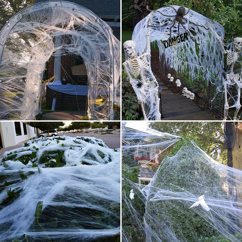 Halloween Dekoration künstliche Spinnennetze Super Stretch Spinnennetze und gefälschte Spinnen leuchten im Dunkeln Spinnweben gruselige Requisiten 2024 – Detail 3