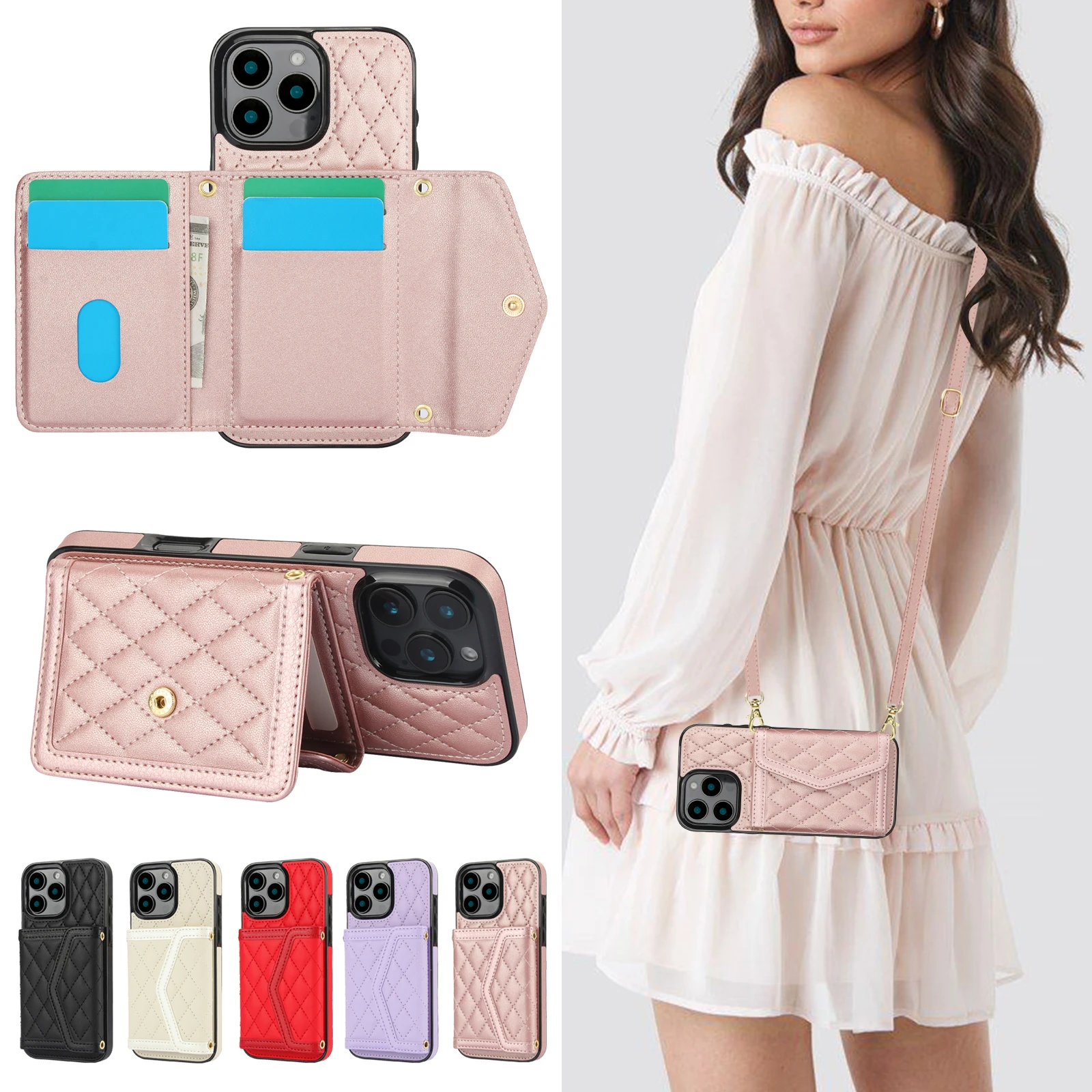 RFID Blocking PU Leather Crossbody Wallet Case and Card Holder