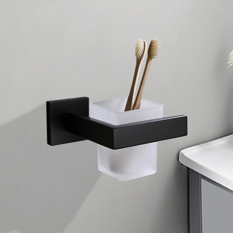 Black Single Cup Holder 304 Stainless Steel Toothbrush Cup Set Bathroom Accessories Wall Mouth Holder