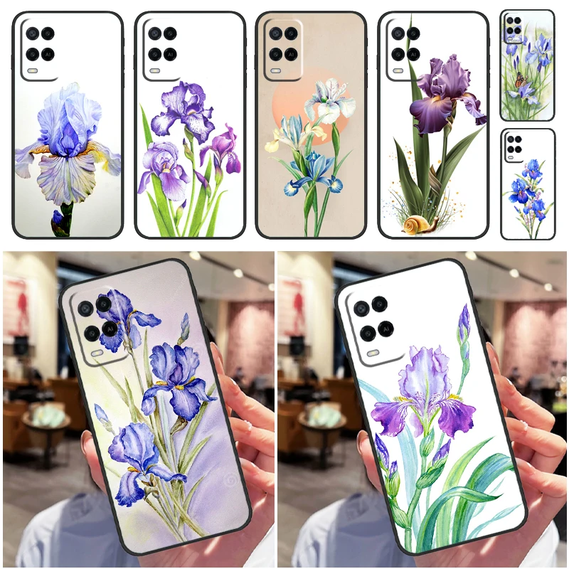 Blue Iris Fiore Di Caso Per Oppo Trova X5 Pro X3 Lite A15 A16 A52 A72 A5 A9 A31 A53 A83 A93 A94 A74 A54 Copertura