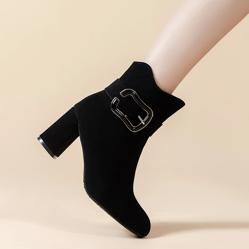 

Зимние женские сапоги до середины икры 2023, модная обувь на молнии сбоку для женщин, женская обувь на высоком квадратном каблуке, теплые женские сапоги