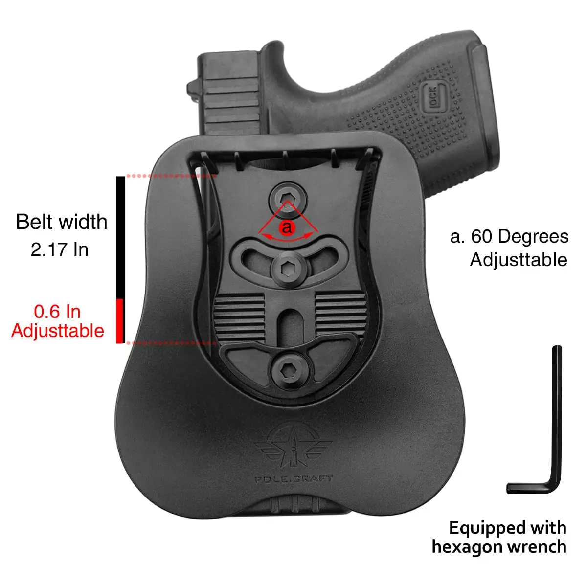 Description Picture 4 of itemGlock 43 Holster OWB Paddle Holsters for Glock 43 / Glock 43X, Outside Waistband Open Carry Polymer Holster with Safety Lock