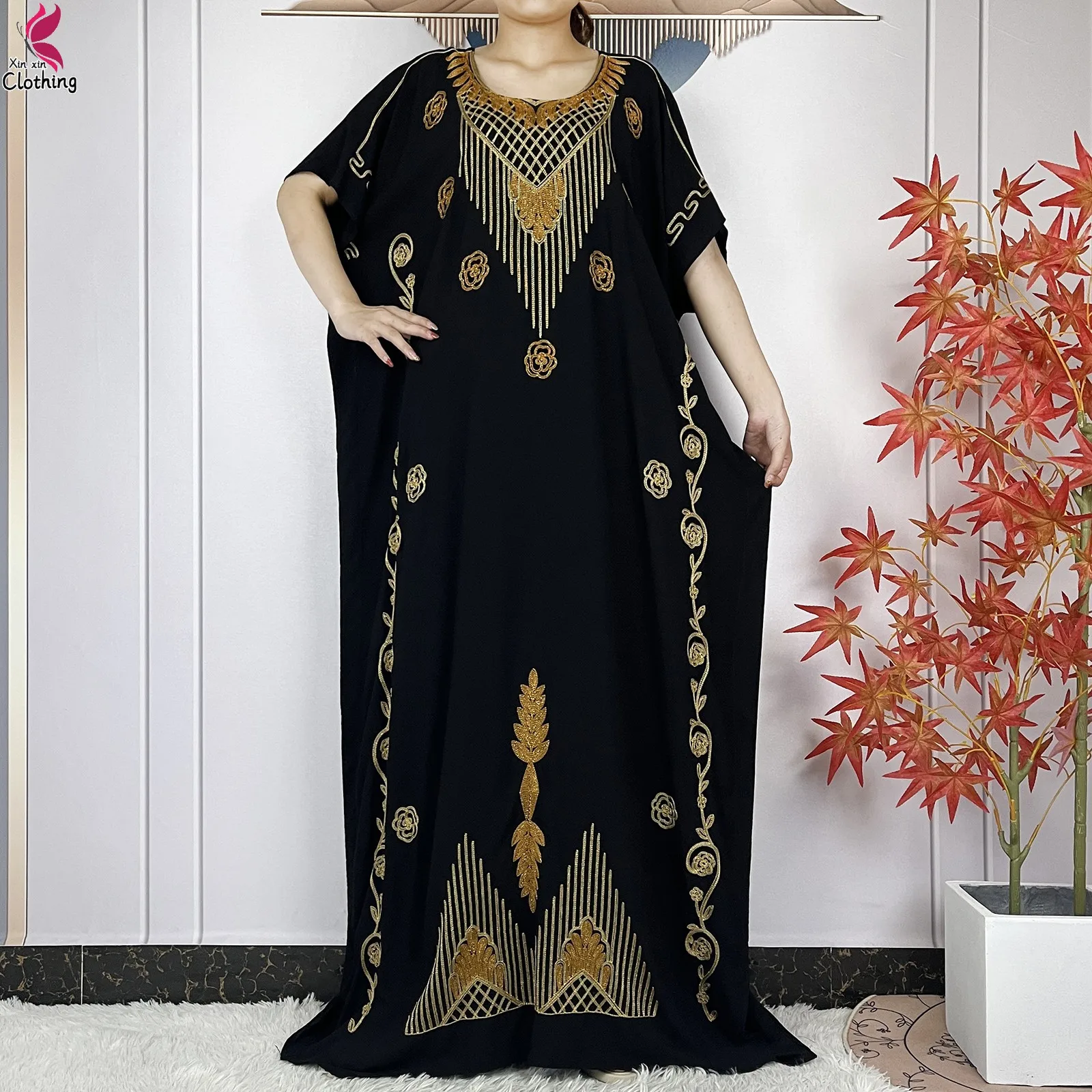 طقم فستان إسلامي بأكمام قصيرة للنساء ، رداء قطني ف...