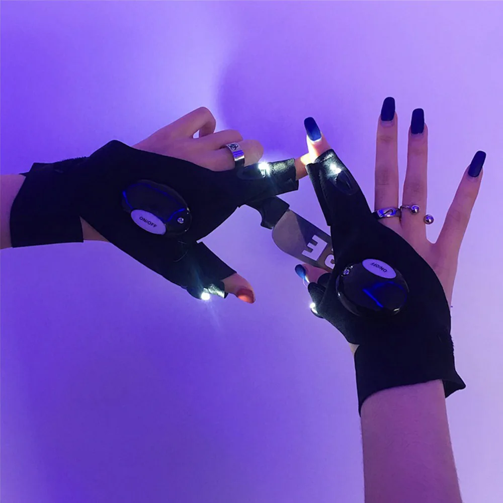 Korean INS Internet Celebrity Bar Dancing Girl Hip-hop Super Cool Functional Portable Half Finger Luminous Sleeve Gloves Trendy luminous gloves
