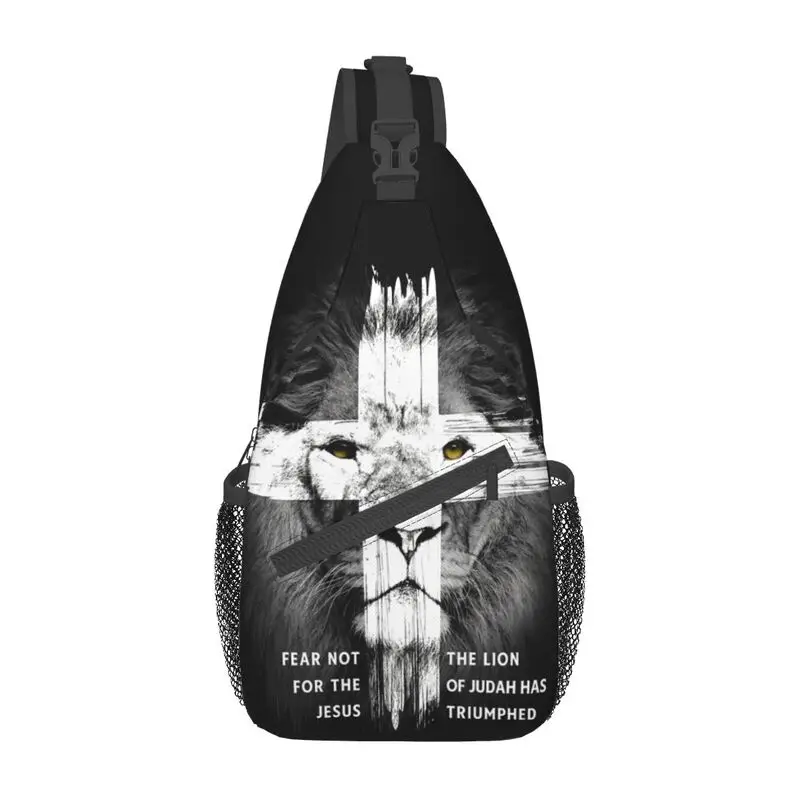 

Cool Lion Cross Jesus Christian Lord Crossbody Sling Backpack Men Judah Christian Faith Shoulder Chest Bags for Travel Cycling