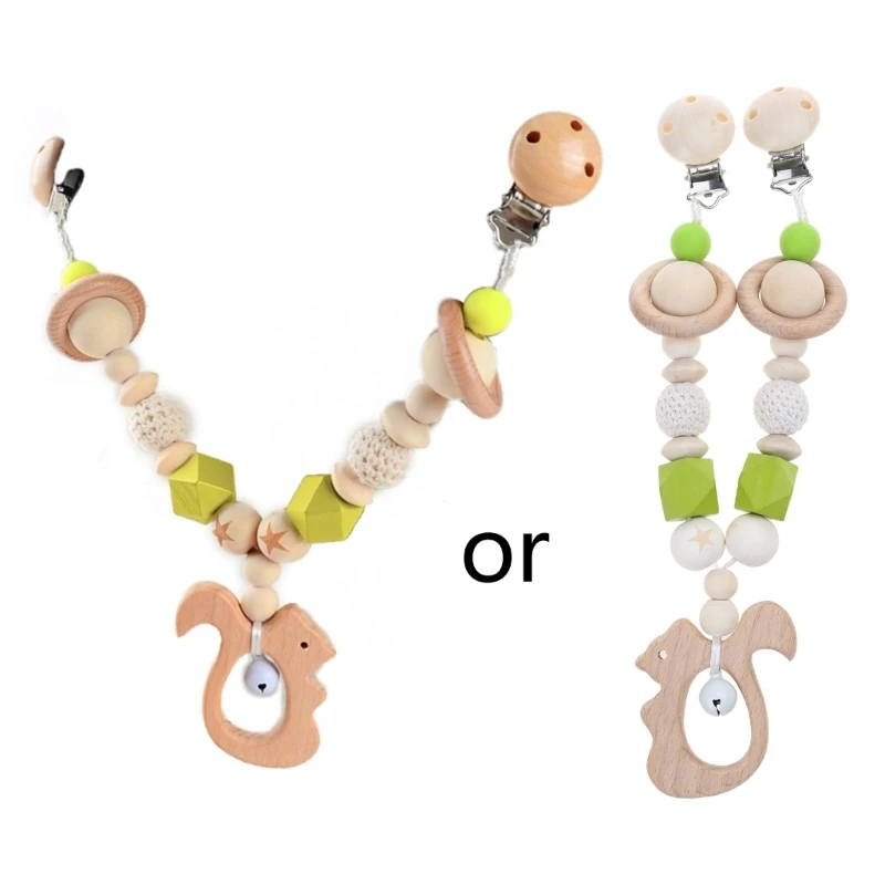 

Baby Teether Stroller Pendant Pacifier Chain Rattle Pram Clip Crochet Beads Wooden Animal Pendant Infants Nursing Teething