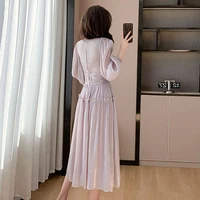 فستان نسائي بياقة قائمة من الأورجانزا ، فستان متوسط الطول ضيق ، شرابة ماسية ، كشكشة ، أكمام منفوخة ، مصمم فرنسي ، موضة فاخرة ، ربيع 1