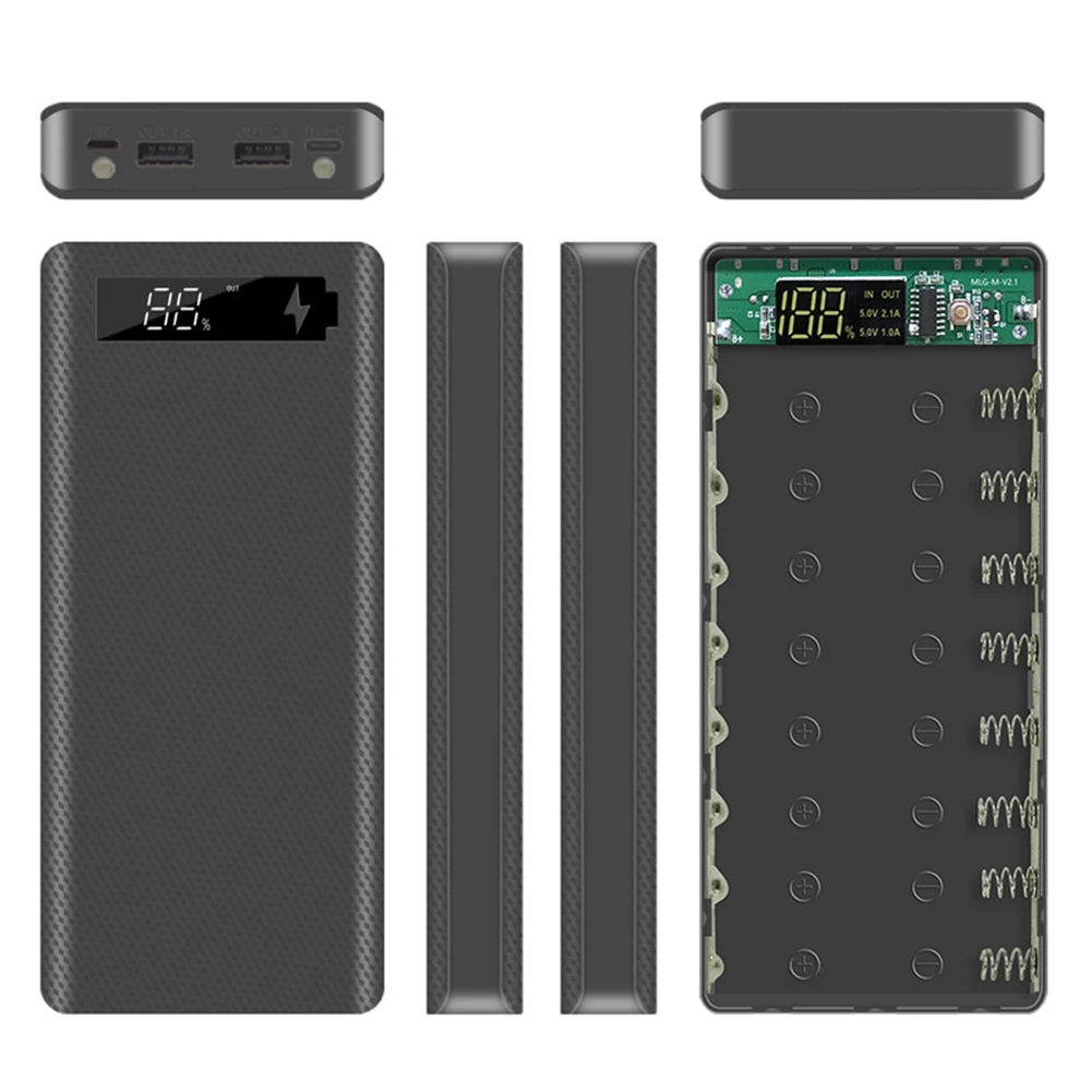 SWXF 18650 배터리 보조베터리 케이스 LCD 디스플레이 지원 8X18650 배터리 용 20000MAh LCD 디스플레이 DIY 보조베터리 케이스 (검정색)