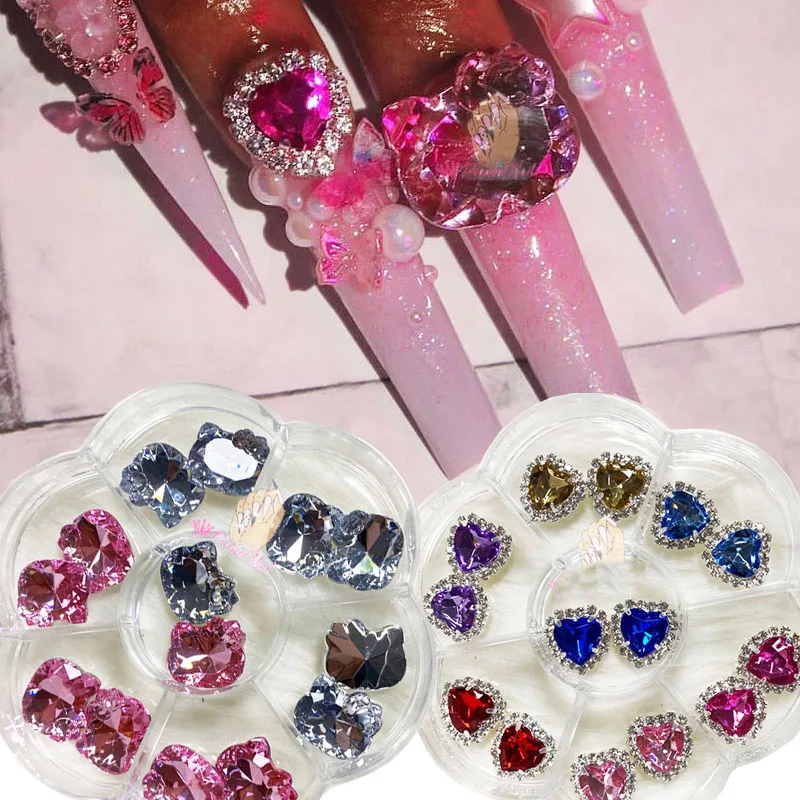

Luxury Glitter Rhinestones Pink 3D Nail Charms Mixed Metal Alloy Jewelry Nail Art Decorations Salon Manicure Accessories Tools
