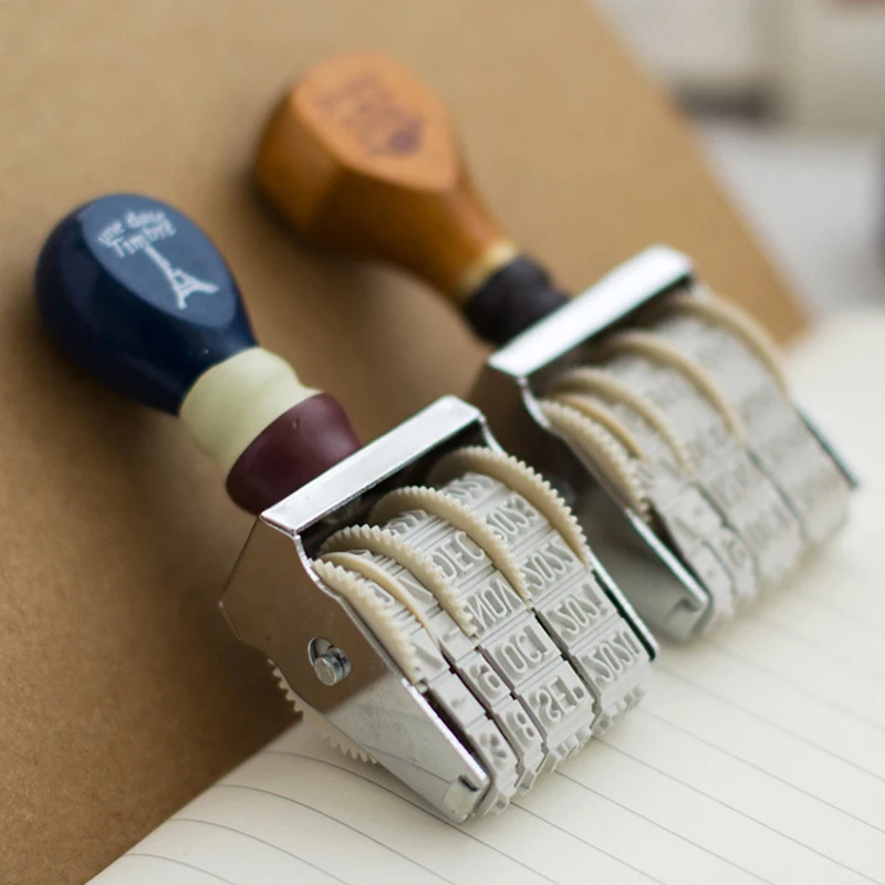 Roller Date Stamp, Retro Date Stamper, Date Stamper Inking Day Month Year With Wooden Handle Base For Diy Craft Card Making Planner Scrapbooking