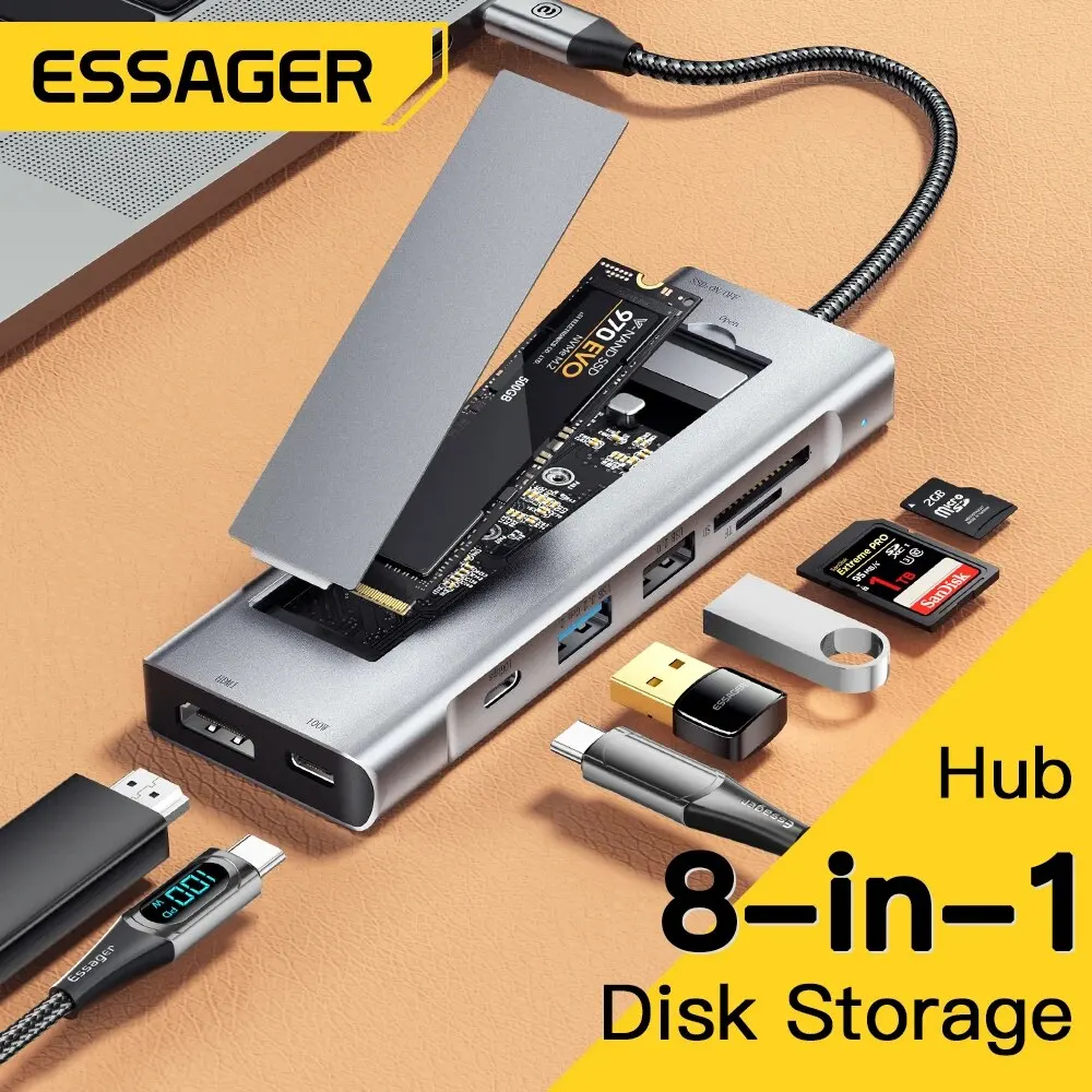 Usb hub converter usb hub adapter type c docking station docking station 8-in-1 USB Hub Disk storage function USB Type-c to HDMI-Compatible Laptop dock station for Macbook Pro Air M1 M2