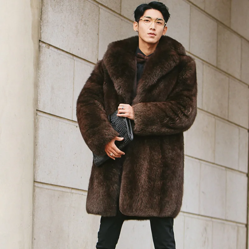 Imitation Fox Fur Trench Coat Autumn and Winter New Men's Fur Coat Men's Fur Coat Mid-length Fashion Casual