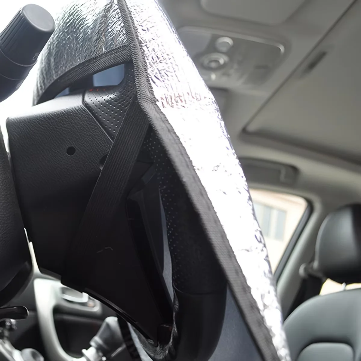 Enhanced Silver Foldable Anti-UV Car Steering Wheel Sun Shade Cover