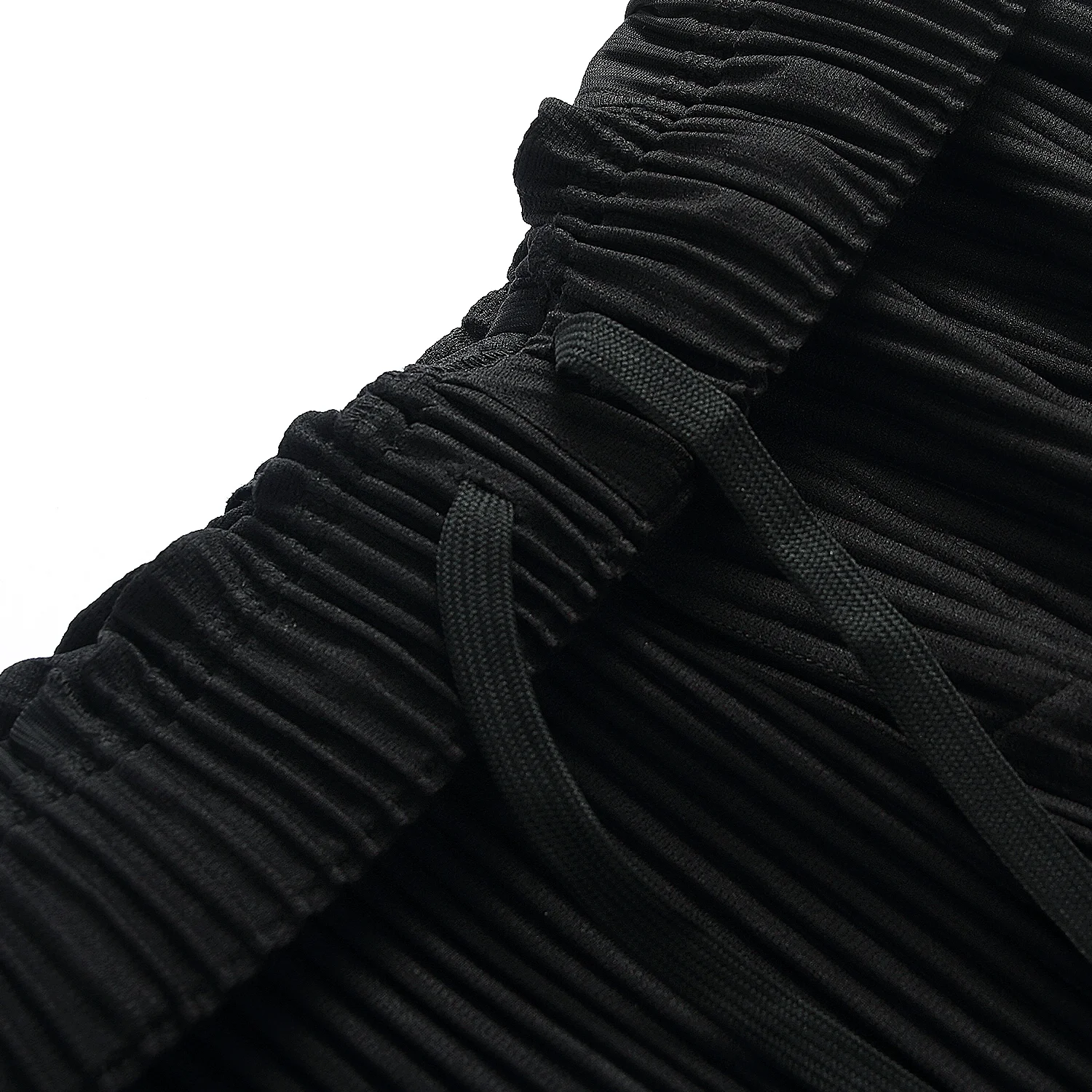 Pleated Shorts black  miteigi Miyake Men’s Loose Casual ribbed mid rise waist drawcord sports Gym clothes Sport Drawstring Pants Activewear for man Spring Summer mens tall plus size fitness sportswear Clothing