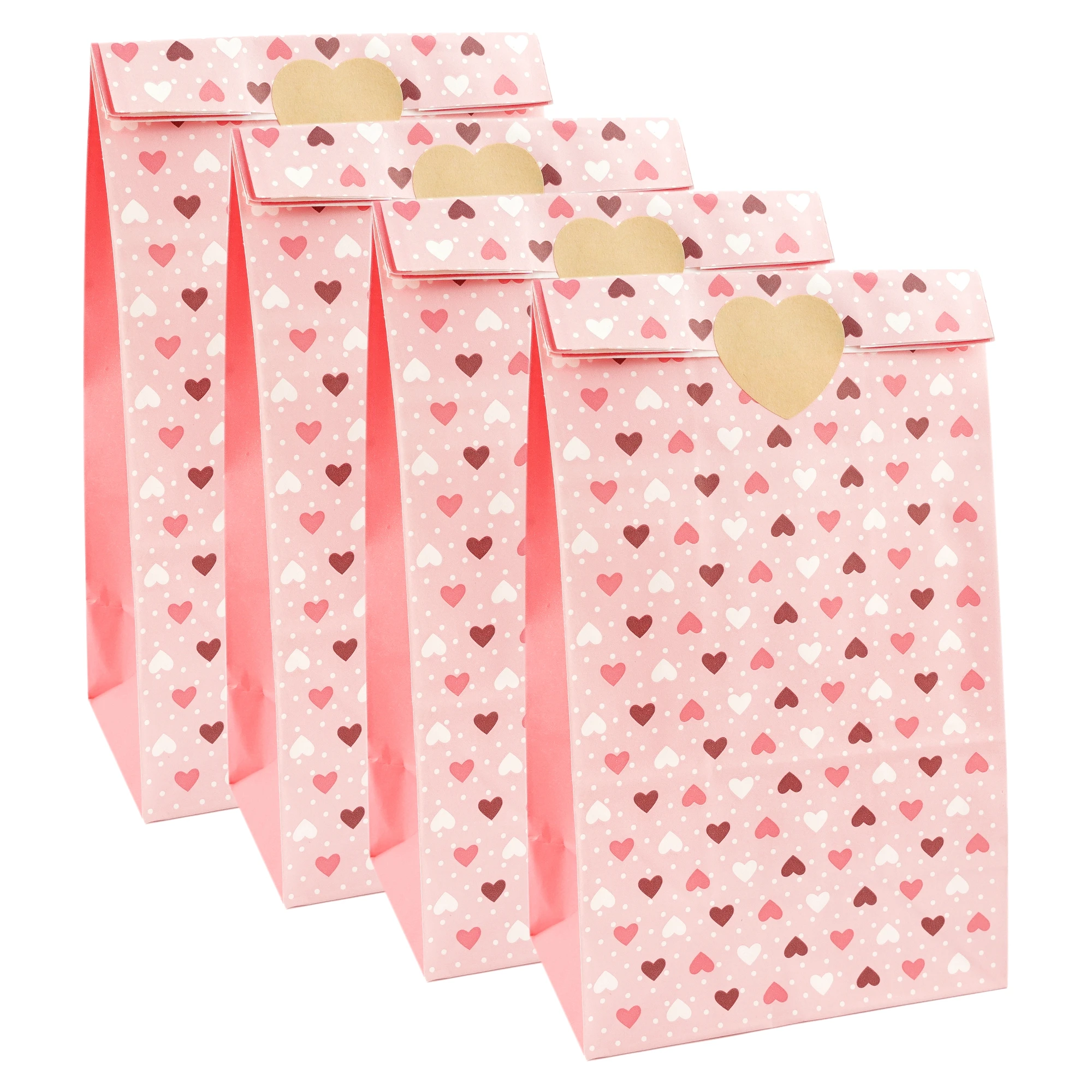 PinkHeartKraftPaperBagsCandyBagTreatGiftPackagingOpenTopBag