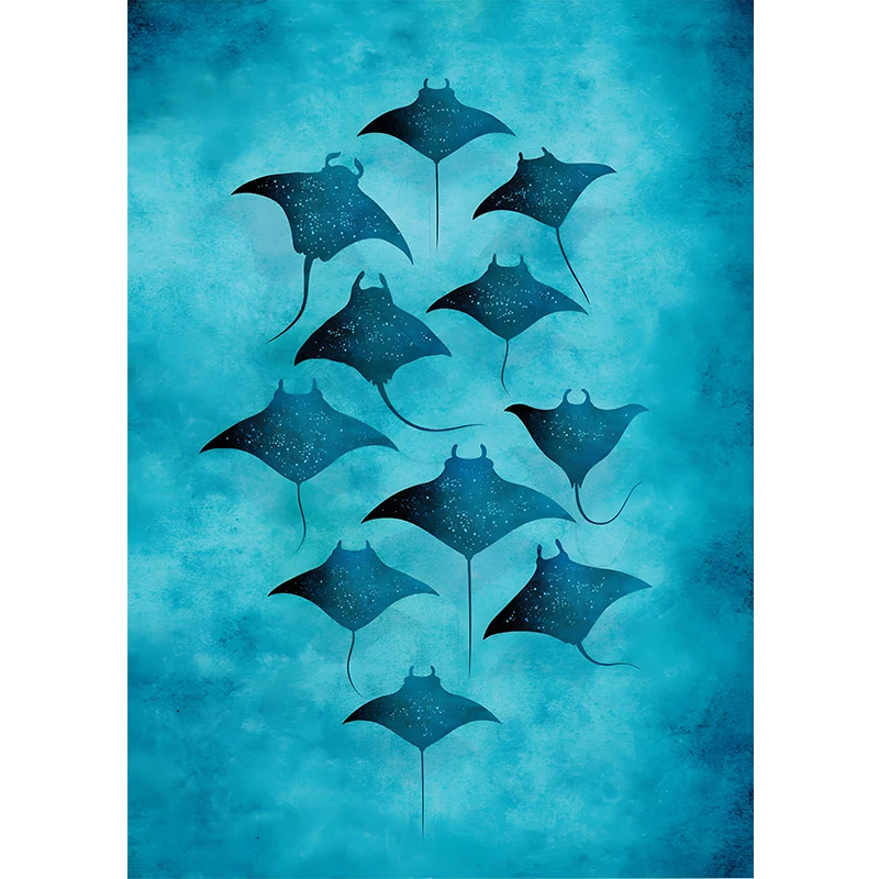 Blue Watercolor Ocean Wildlife Canvas Art