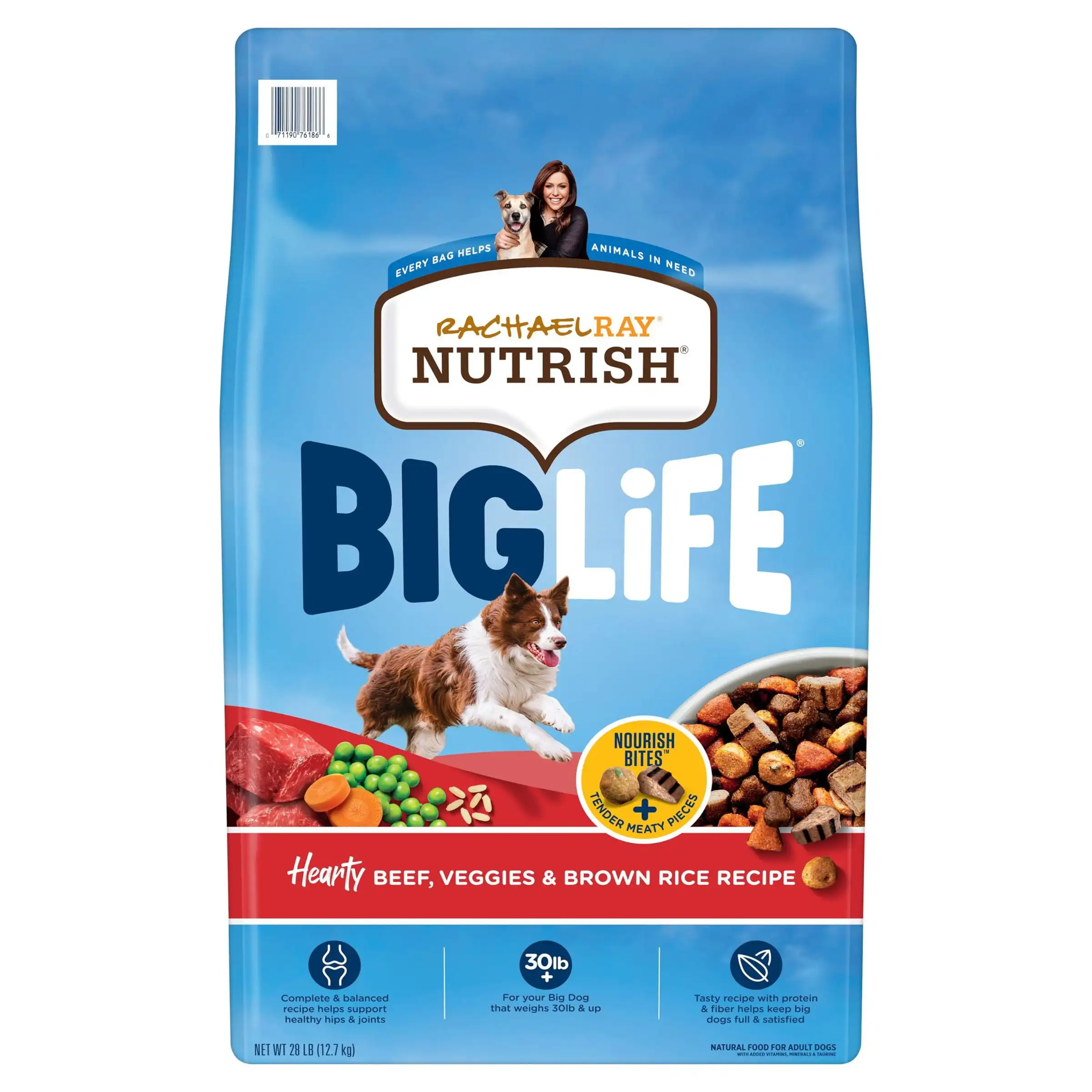 

Rachael Ray Nutrish Big Life Dry Dog Food for Big Dogs, Hearty Beef Veggies & Brown Rice Recipe 28 lb Bag