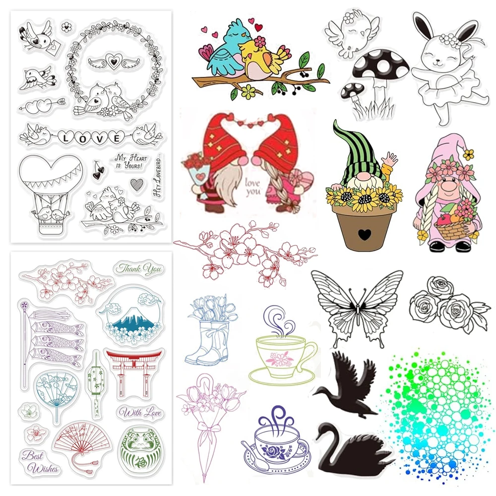 

Lovebird Silicone Clear Stamps Bird Transparent Stamps for Birthday Valentine's Day Cards Making DIY Scrapbooking Photo Album