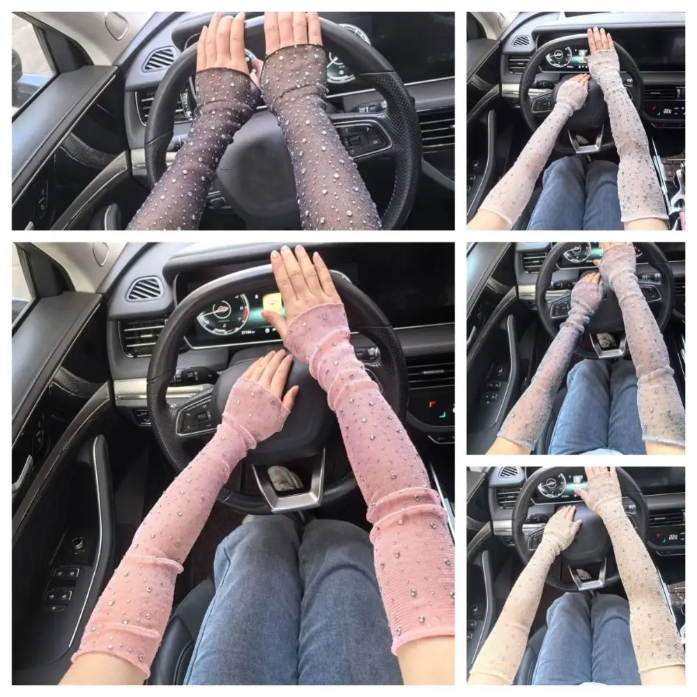 Sweet Sun Protection Crystal Arm Sleeves Mesh Long Sleeves Ice Silk Sleeve Breathable Hand Summer Arm For Women arm sleeves ice arm sleeves