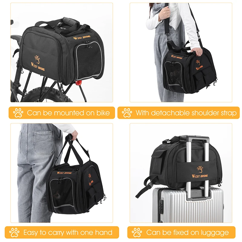 WEST BIKING Portable Pet Bag Outdoor Camp Cycling Travel Trunk Bag Cat Dog Carrier Handbag Shoulder Bag MTB Bicycle Accessories
