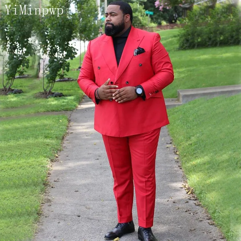 

YiMinpwp Red Men Suits Peaked Lapel Double Breasted Prom Suits Big and Tall Blazer Jacket Tuxedos Groom Wear 2 Piece Coat Pant