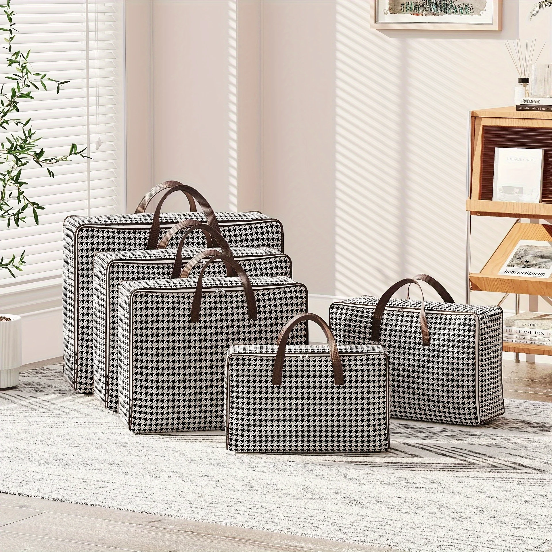 Large Capacity Houndstooth Foldable Travel Bag-Quilt & Clothes Storage for Moving & Home Organization
