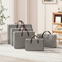 Large Capacity Houndstooth Foldable Travel Bag - Quilt & Clothes Storage for Moving & Home Organization 1