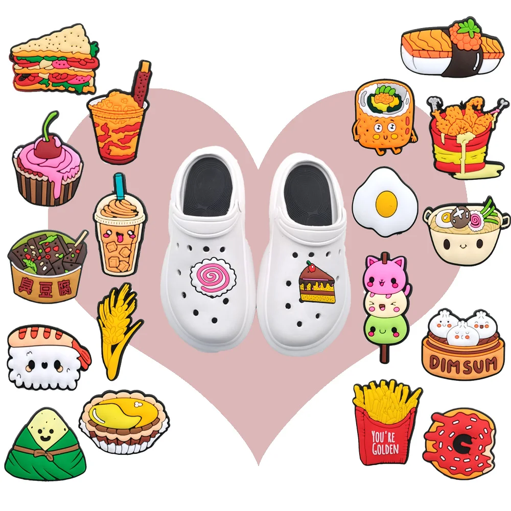 1pcs Cartoon Cute Food Style Shoe Charms Cake Poached Egg for Sandals Accessories Children's Party Birthday Gifts 1pc black girl magic theme pins croc charms queen silicone wristband ornament women garden shoes accessories party gifts bulk