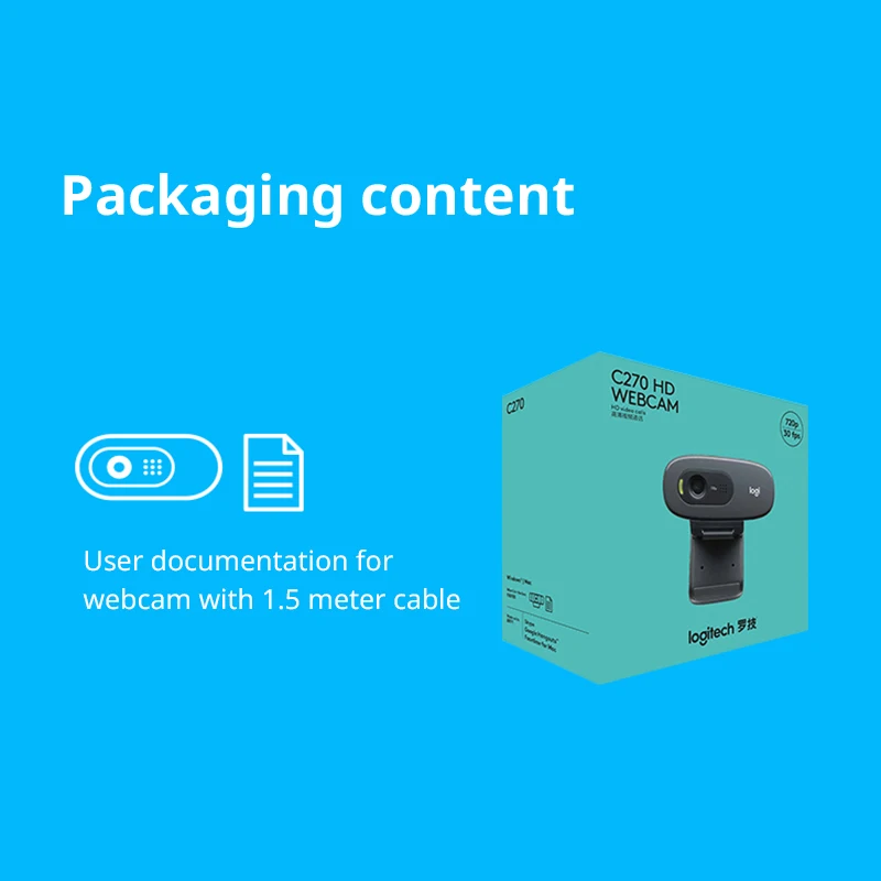 로지텍 C270 HD 비디오 720P 웹캠 내장 마이크, USB 2.0 미니 컴퓨터 카메라, PC 노트북 화상 회의 카메라,