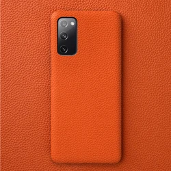 Premium Litchi Genuine Leather Shockproof Business Cover - Luxury Protection for Galaxy S26 FE (Orange 6308)