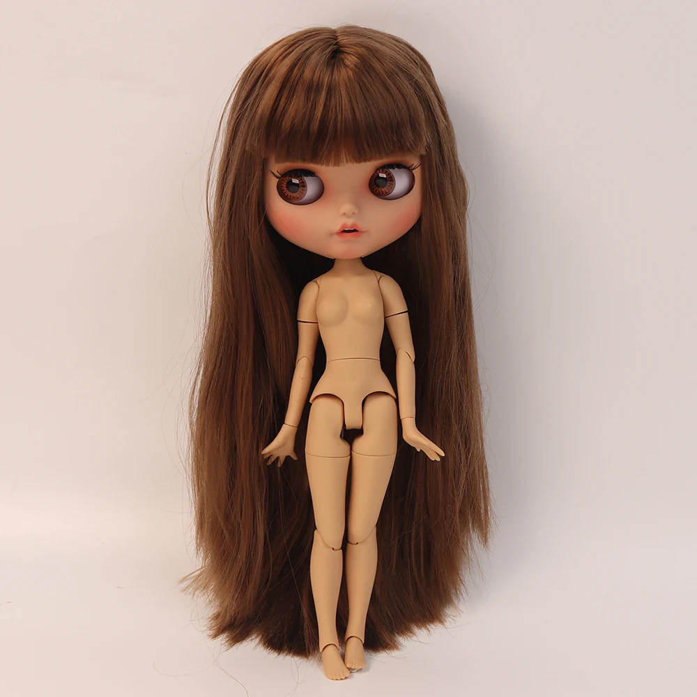 Neo Blythe Doll with Brown Hair, Tan Skin, Matte Smiling Face & Custom Jointed Body 1