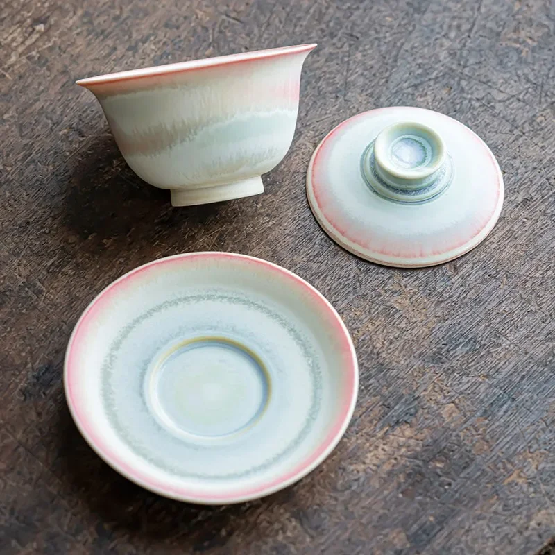Kiln Change Pink Gaiwan For Tea Porcelain Chinese Jingdezhen Tureen Teaware Set Tea Bowl Kung Fu Chawan Cups Lily