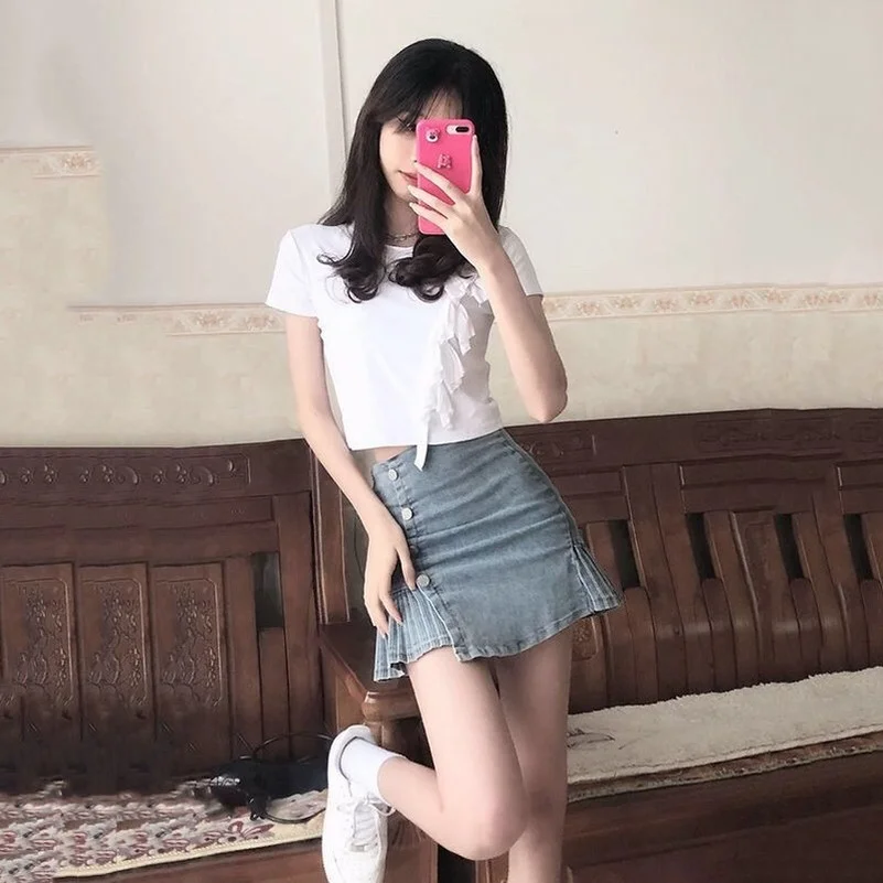 

Women Jeans Skirts High Waist Pleated Skirts Zipper Mini Skirts Summer New 90S Streetwear Bottom Y2K Skinny Blue Skirt Durikies
